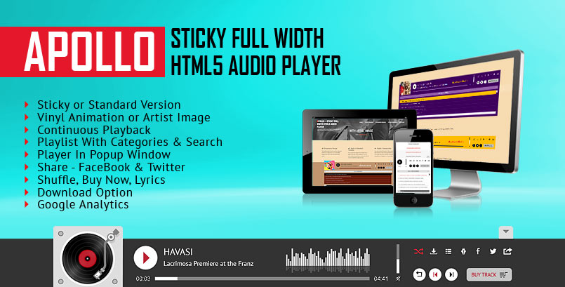 Apollo - Sticky Full Width HTML5 Audio Player jQuery Plugin