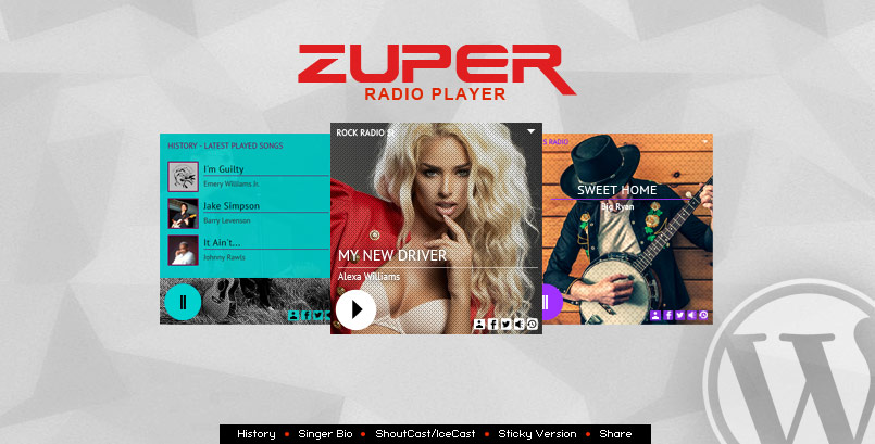 Zuper Radio Player - Shoutcast/Icecast Radio Player With History - WP Plugin